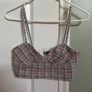 xs zara multicolor plaid spaghetti strap cropped tank top